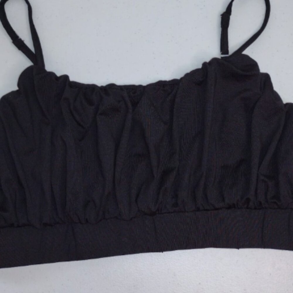 Forefair Black Crop Top Women Spaghetti Strap Pleated Front Shirt XL (G1)